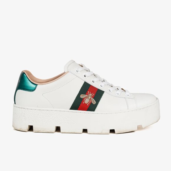 Gucci Ace White Leather Platform Sneakers - Picture 1 of 12